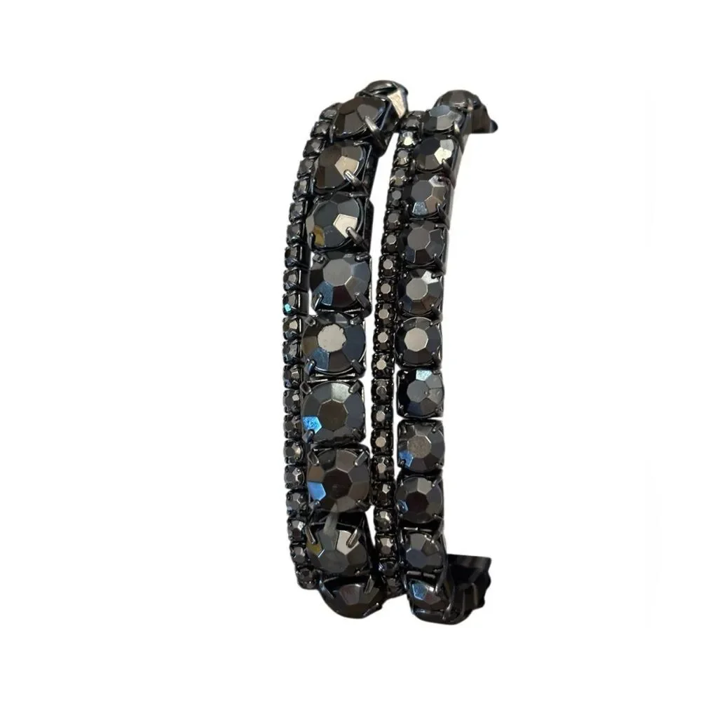 Set of 4 Gunmetal Rhinestone Stretch Bracelets (Fits up to 8”)